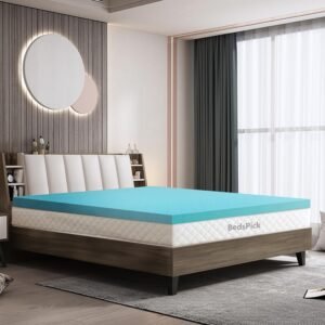 BedsPick Memory Foam Mattress Topper Twin XL 2 Inch, Foam Mattress Pad, Single Bed Toppers, Soft Mattress Pads for Sleeper Sofa, RV, Camper, CertiPUR-US Certified, Blue