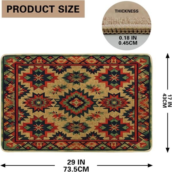 Aztec Door Mat Indian Geometry Floral Pattern Tribal Southwestern Red Green Beige Rubber Absorbent Dirt Trapper Non Slip Washable Indoor Home Porch Outdoor Welcome Doormat Entry Mats 17x29 Inch - Image 3