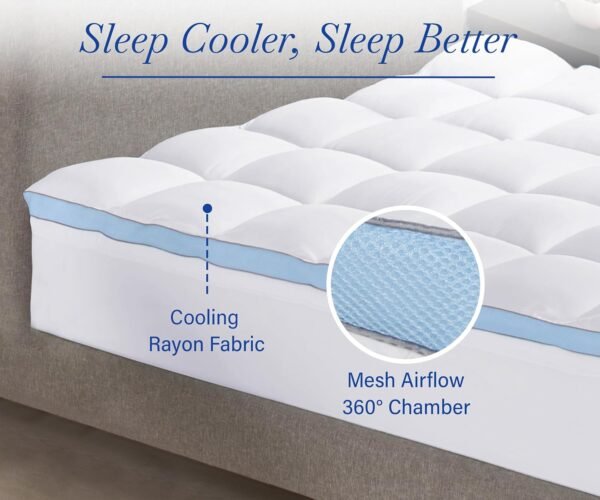California Design Den Twin XL Mattress Topper, Extra-Thick Cooling Pillow-Top Mattress Topper Twin XL for Restful Sleep, 900 GSM Fill, Breathable & Gentle on Skin - Image 5