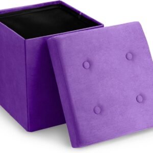 Sorbus Storage Ottoman Bench – Collapsible/Folding Bench Chest with Cover – Perfect Toy and Shoe Chest, Hope Chest, Pouffe Ottoman, Seat, Foot Rest, – Contemporary Faux Suede (Purple)