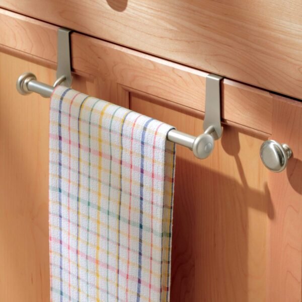iDesign York Metal Over the Cabinet Dish and Hand Towel Bar Holder for Kitchen, Bathroom, 3" x 10.5" x 6.3", Satin Silver - Image 4