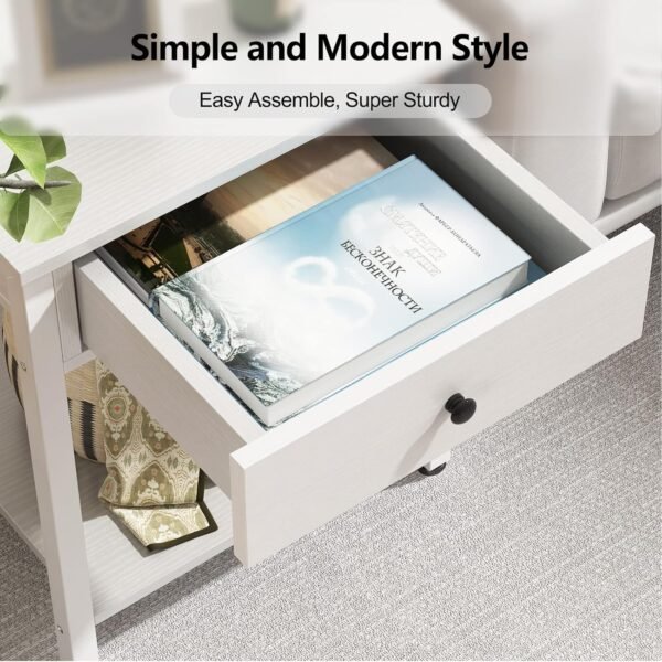 Ecoprsio Nightstand White End Table Side Table with Drawer and Storage Shelf Wood Night Stand Modern Bedside Table for Bedroom, Living Room, Sofa Couch, Hall, Easy Assembly, White - Image 6