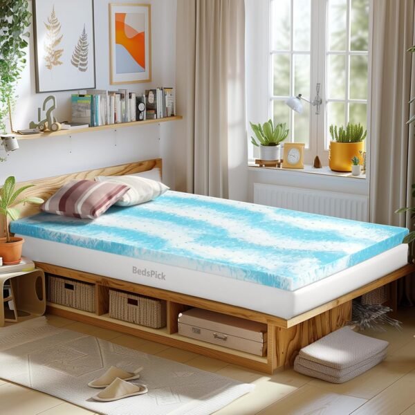BedsPick Mattress Topper Twin XL: 3 Inch Gel Infused Memory Foam for College Dorm - Ventilated Design - Plush Feel - CertiPUR-US Certified, Blue - Image 2