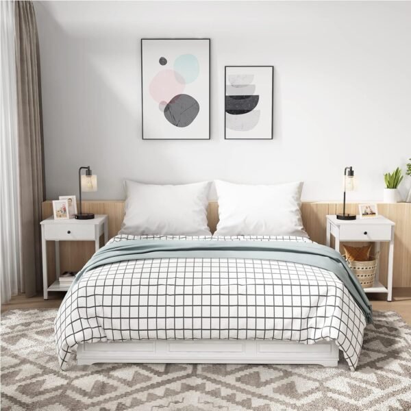 Ecoprsio Nightstand White End Table Side Table with Drawer and Storage Shelf Wood Night Stand Modern Bedside Table for Bedroom, Living Room, Sofa Couch, Hall, Easy Assembly, White - Image 2