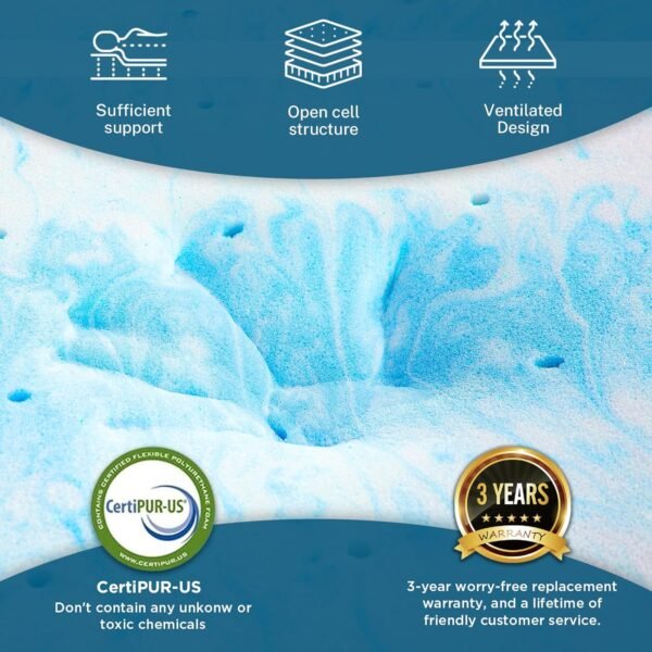 BedsPick 2 Inch Twin XL Memory Foam Mattress Topper, XLong Single Mattress Pad for for College Dorm, Twin Extra Long Gel Infused Mattress Topper for College Dorm - Image 2