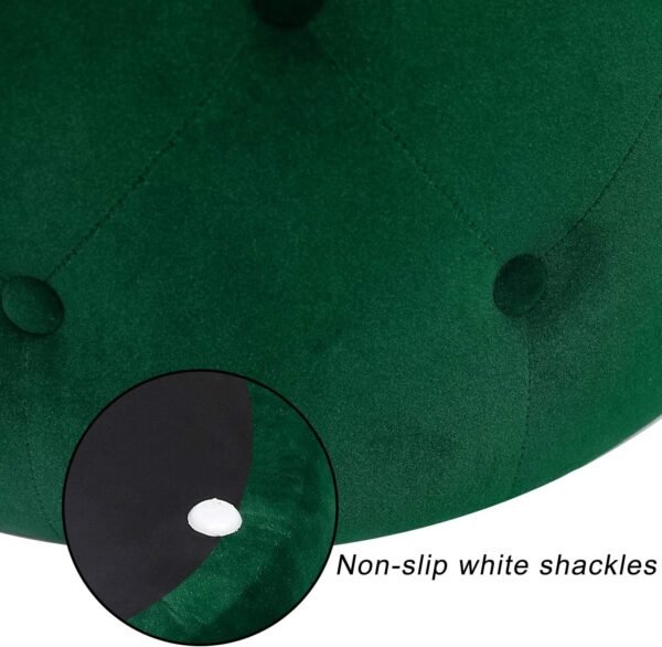 Asense Modern Round Velvet Ottoman Foot Rest Stool Upholstered Padded Make-up Vanity Stool Extral Seat (Green) - Image 3