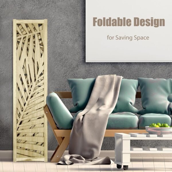 Babion 6 Panel Room Divider, 5.6FT Portable Wall Dividers, Room Dividers and Folding Privacy Screens, Wood Cutout Engraving Room Divider Screens for Office, Bedroom, Natural Brown - Image 6