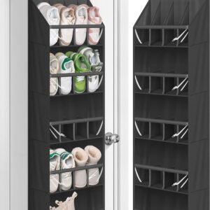 MISSLO 20 Pairs Over the Door Shoe Organizer for Closet Narrow Hanging Shoe Rack for Door Hanger Deep Pocket Door Shoe Holder Storage for Boots, Size 13 Sneakers, Black