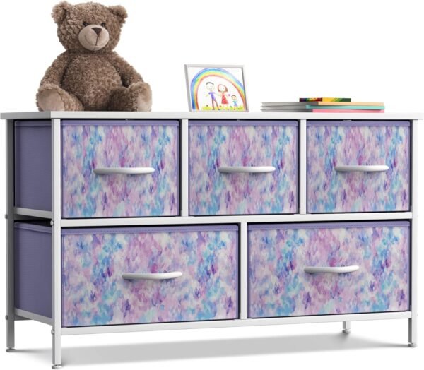 Sorbus Kids Dresser with 8 Drawers and 5 Drawer TV Stand Bundle - Matching Furniture Set - Storage Unit Organizer Chests for Clothing - Bedroom, Kids Rooms, Nursery, & Closet (Tie Dye) - Image 5