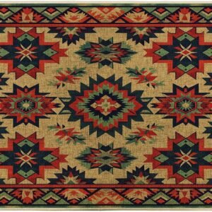 Aztec Door Mat Indian Geometry Floral Pattern Tribal Southwestern Red Green Beige Rubber Absorbent Dirt Trapper Non Slip Washable Indoor Home Porch Outdoor Welcome Doormat Entry Mats 17×29 Inch