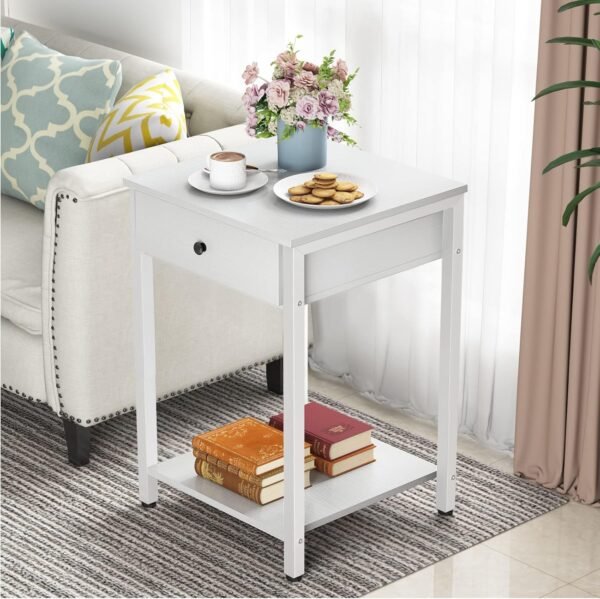 Ecoprsio Nightstand White End Table Side Table with Drawer and Storage Shelf Wood Night Stand Modern Bedside Table for Bedroom, Living Room, Sofa Couch, Hall, Easy Assembly, White - Image 7