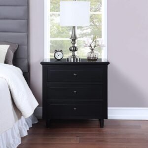 XD Designs Solid Wood Side End Table, 2-Drawer Night Stand with Storage Shelf, Bedside Nightstand, Accent Table for Bedroom Hallway Living Room (Black)