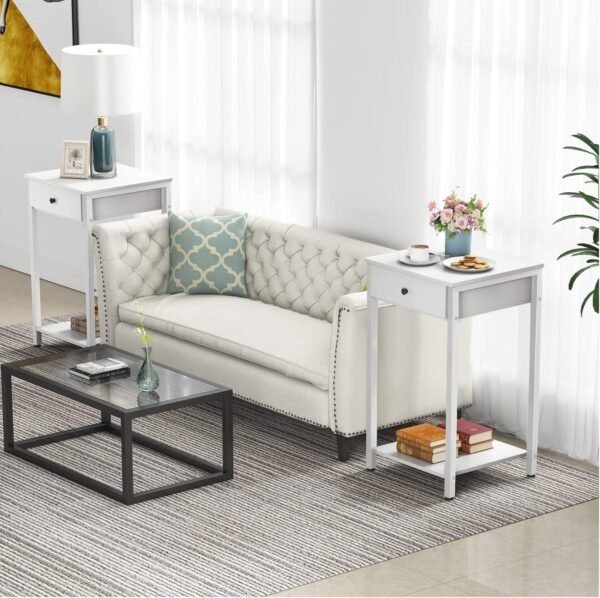 Ecoprsio Nightstand White End Table Side Table with Drawer and Storage Shelf Wood Night Stand Modern Bedside Table for Bedroom, Living Room, Sofa Couch, Hall, Easy Assembly, White - Image 8