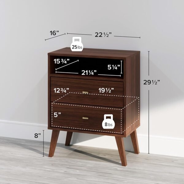 Prepac Milo 2-drawer Tall Nightstand with Open Shelf, Cherry - Image 3