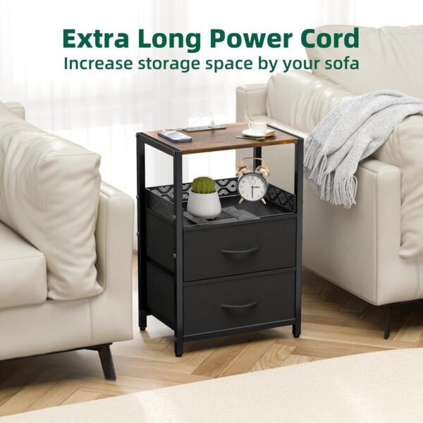 Night Stand Set 2 with Drawers, Beside Tables Bedroom with Charging Station,2 USB Ports and Outlets,Nightstands Set of 2 for Sofa, Living Room,Dorm, Apartments,Small Space (Black) - Image 7