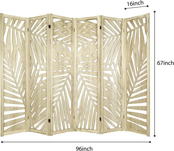 Babion 6 Panel Room Divider, 5.6FT Portable Wall Dividers, Room Dividers and Folding Privacy Screens, Wood Cutout Engraving Room Divider Screens for Office, Bedroom, Natural Brown - Image 4