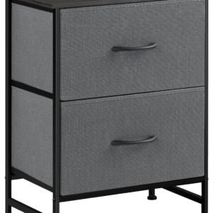 Nightstand with 2 Drawers, Bedside Table Small Dresser with Removable Fabric Bins, Night Stand, Bedside Furniture, End Table with Fabric Bins for Bedroom, Nursery, Closet, Living Room