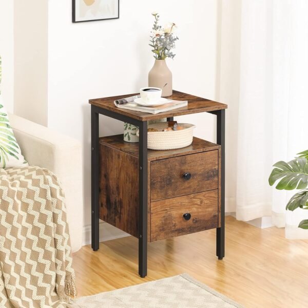 HOOBRO Nightstand, Bedside Table with 2 Drawers and Storage Shelves, Side End Table, Sofa Table for Living Room, Bedroom, Accent Furniture, Easy Assembly, Rustic Brown and Black BF43BZ01G2 - Image 8