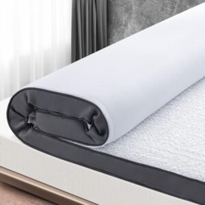 3 Inch Memory Foam Mattress Topper Queen Cooling Mattress Topper Charcoal Infused Bed Topper with Tencel Fiber Ingredient Removable Cover