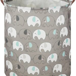 19.7″ Grey Elephant Laundry Basket,Kids Dirty Clothes Laundry Hamper,Waterproof Toys Storage Bin,Room Decor,Gift Baskets,Baby Nursery Hamper(Grey Elephant)