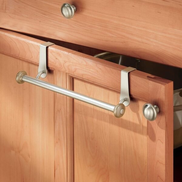 iDesign York Metal Over the Cabinet Dish and Hand Towel Bar Holder for Kitchen, Bathroom, 3" x 10.5" x 6.3", Satin Silver - Image 3