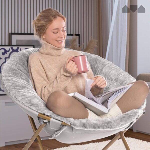 Milliard Cozy Chair/Faux Fur Saucer Chair for Bedroom/X-Large (Light Grey) - Image 2
