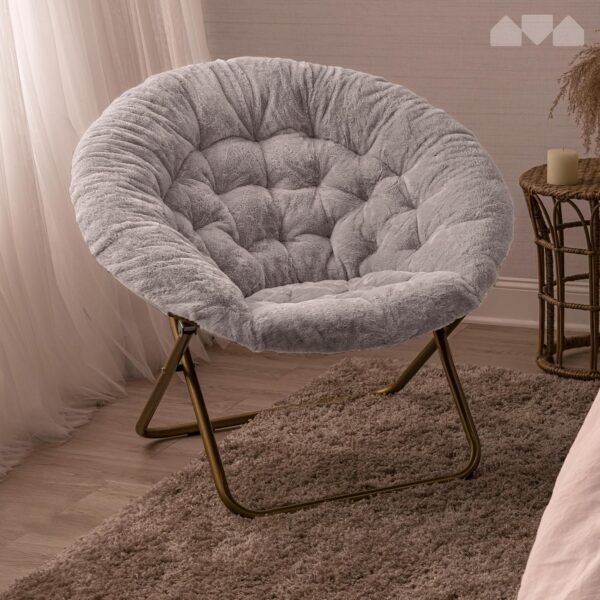 Milliard Cozy Chair/Faux Fur Saucer Chair for Bedroom/X-Large (Light Grey) - Image 7