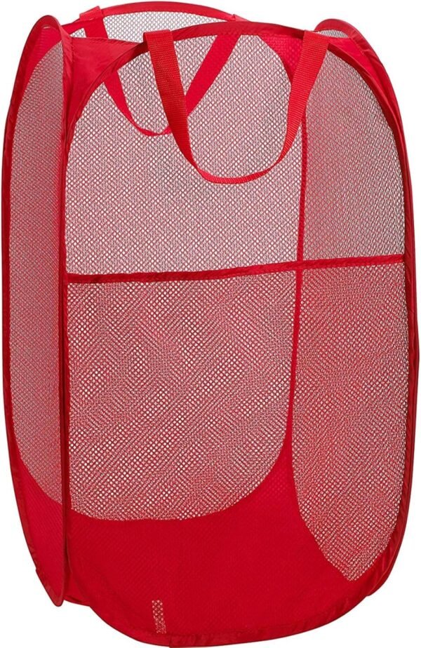Portable Large Rectangle Laundry Basket with Carry Handles Big Heavy Duty Pop Up Nursery Clothes Hamper Folding Mesh Room Organizer Storage Red
