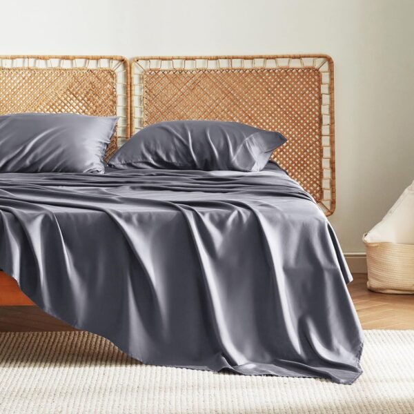 Bedsure Queen Sheet Set, Cooling Sheets for Queen Size Bed Set, Rayon Derived from Bamboo, Breathable & Soft Deep Pocket Up to 16", Hotel Luxury Silky Bedding Sheets & Pillowcases, Dark Grey - Image 7