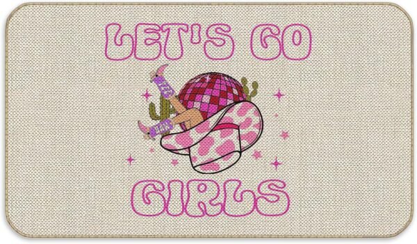 Kneibo Pink Western Door Mat - Disco Ball Room Decor, 17×30 Inches Non-Slip Western Cowgirl Bathroom Mat, Western Room Decor for Teen Girls, Cowgirl Gifts for Women