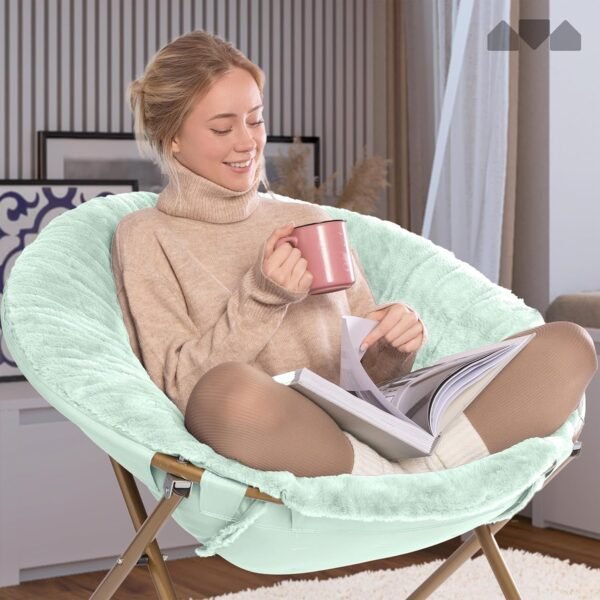 Milliard Cozy Chair/Faux Fur Saucer Chair for Bedroom/X-Large (Mint) - Image 2