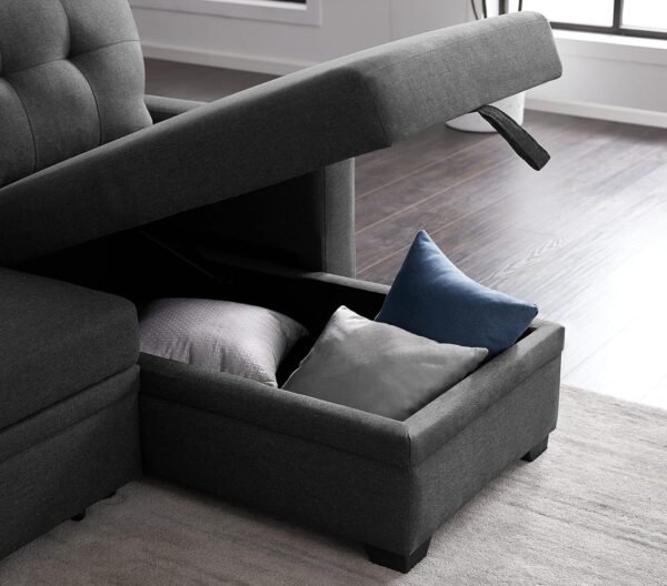 MMTGO Corner Pull Out Sleeper Sofa, with Storage Chaise and Arms, L-Shape Reversible Linen Sectional-Couch for Apartment, Living Room, Home Furniture, 82, Gray - Image 6