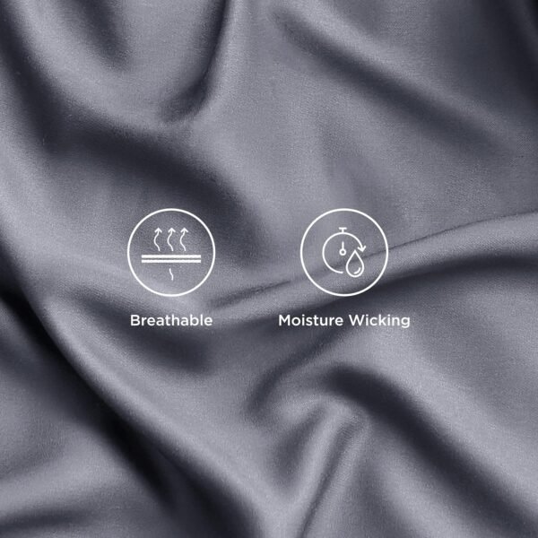 Bedsure Queen Sheet Set, Cooling Sheets for Queen Size Bed Set, Rayon Derived from Bamboo, Breathable & Soft Deep Pocket Up to 16", Hotel Luxury Silky Bedding Sheets & Pillowcases, Dark Grey - Image 4