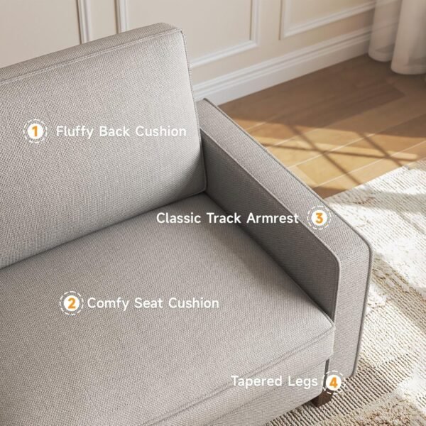 70" Grey Loveseat Sofa, 2 Seater Modern Couch, Linen Fabric Couch with Pocket Springs Seat Cushion, Square Armrest, Comfy Couches for Small Spaces, Living Room, Bedroom, Apartment, Office - Image 4