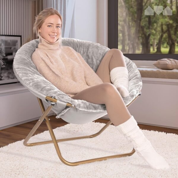 Milliard Cozy Chair/Faux Fur Saucer Chair for Bedroom/X-Large (Light Grey) - Image 5