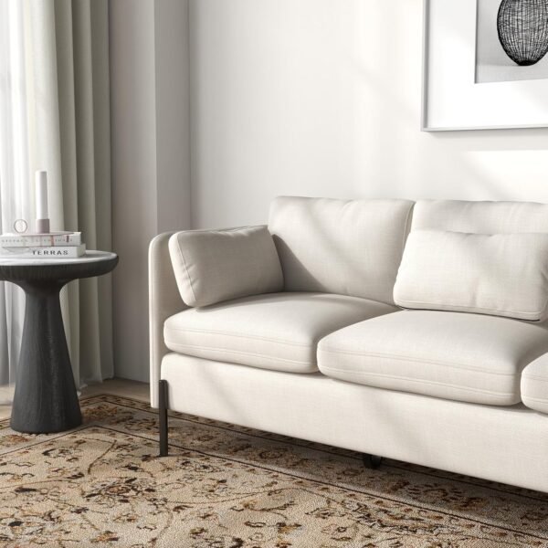 LINLUX 70”W Sofa Couch, 3 Seater Couches for Living Room, Comfy Sofas w/3 Pillows and Iron Legs, Fabric Sofa for Small Spaces, Bedroom, Office, Beige - Image 7