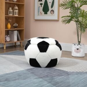 Soccer Ball Ottoman for Kids’ Bedroom, Playroom, Nursery, and Living Room, Ottoman with Storage, Footstool for Kids, Soccer Ball