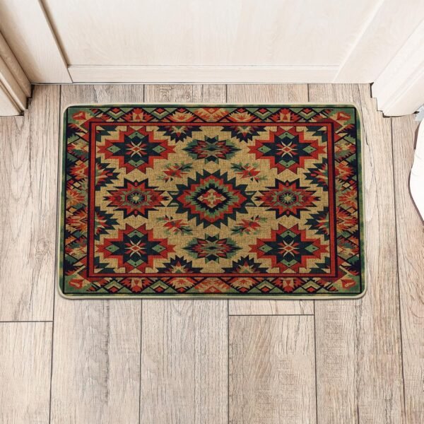 Aztec Door Mat Indian Geometry Floral Pattern Tribal Southwestern Red Green Beige Rubber Absorbent Dirt Trapper Non Slip Washable Indoor Home Porch Outdoor Welcome Doormat Entry Mats 17x29 Inch - Image 5