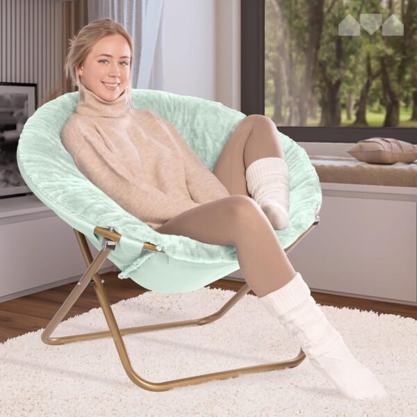 Milliard Cozy Chair/Faux Fur Saucer Chair for Bedroom/X-Large (Mint) - Image 5