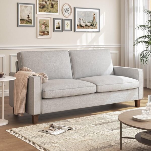 70" Grey Loveseat Sofa, 2 Seater Modern Couch, Linen Fabric Couch with Pocket Springs Seat Cushion, Square Armrest, Comfy Couches for Small Spaces, Living Room, Bedroom, Apartment, Office - Image 6
