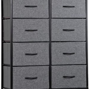 ZENY Fabric Dresser for Bedroom, Storage Tower with Fabric Bins, Tall Dresser with 8 Drawers, Double Dresser, Chest of Drawers for Closet, Living Room, Hallway, Grey