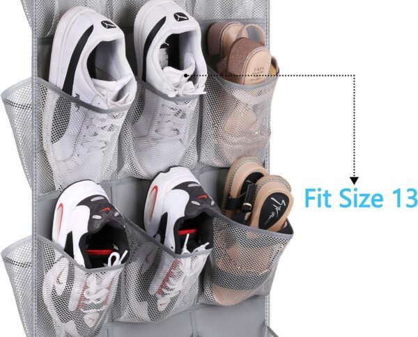 MISSLO 30 Large Pockets Dual Sided Hanging Shoe Organizer for Closet with Rotating Hanger Hanging Shoe Shelves, Grey - Image 3