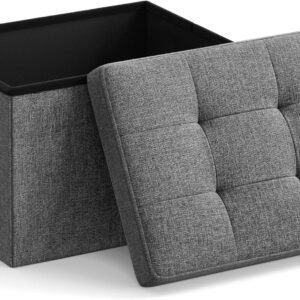SONGMICS Small Folding Storage Ottoman, Foot Rest Stool, 12.2 x 16.1 x 12.2 Inches, 286 lb Load Capacity, for Living Room, Bedroom, Home Office, Dorm, Dark Gray ULSF102G01