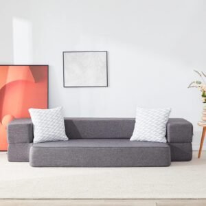Floor Sofa Bed, Fold Out Couch with 2 Pillows & Washable Cover Convertible Sleeper Folding Mattress for Living Room, Guest Bed, Playroom 8inches Twin