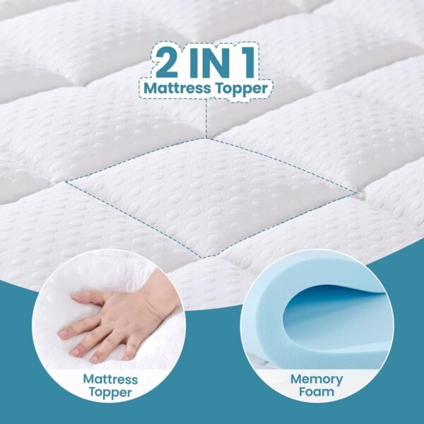 Pillow Top Mattress Topper Twinxl Size, AprLeaf 3 Inch Dual Layer Mattress Topper, 1 Inch Cooling Pillow Topper and 2 Inch Gel Memory Foam Mattress Topper for Back Pain - Image 2