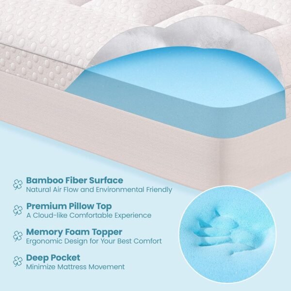 Pillow Top Mattress Topper Twinxl Size, AprLeaf 3 Inch Dual Layer Mattress Topper, 1 Inch Cooling Pillow Topper and 2 Inch Gel Memory Foam Mattress Topper for Back Pain - Image 3