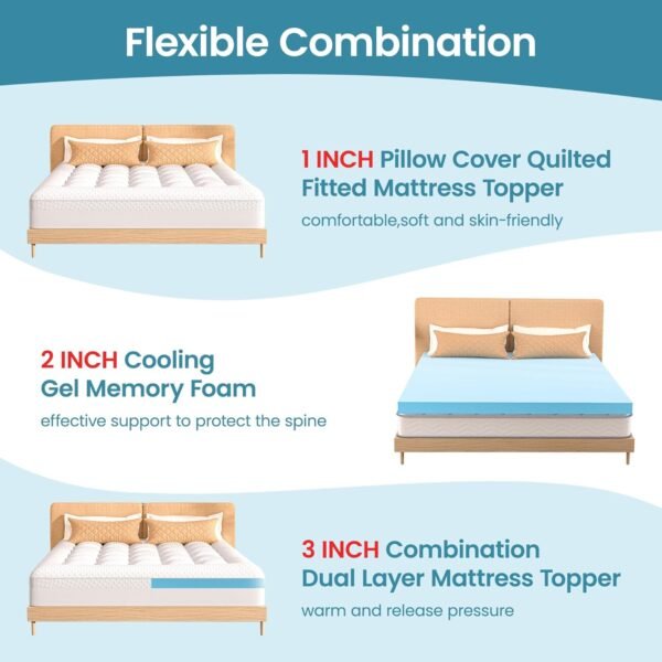Pillow Top Mattress Topper Twinxl Size, AprLeaf 3 Inch Dual Layer Mattress Topper, 1 Inch Cooling Pillow Topper and 2 Inch Gel Memory Foam Mattress Topper for Back Pain - Image 5