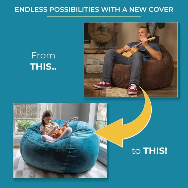 CordaRoy's Chenille Bean Bag Cover (Bean Bag Sold Separately) - Cover for Convertible Bean Bag Chair & Bed - Machine-Washable Chenille Fabric - for Basement, Living Room, Dorm - Queen - Charcoal - Image 3