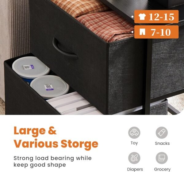 Sweetcrispy Nightstand Set of 2 with 2 Storage Drawers, 20" Height Small Bed Side Furniture End Table, Wooden Top Fabric Cabinet Kids Mini Dresser for Bedroom, Closet, Entryway, College Dorm - Image 3