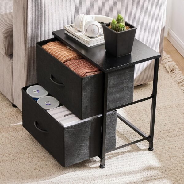 Sweetcrispy Nightstand Set of 2 with 2 Storage Drawers, 20" Height Small Bed Side Furniture End Table, Wooden Top Fabric Cabinet Kids Mini Dresser for Bedroom, Closet, Entryway, College Dorm - Image 4